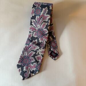 80s Vintage ROBERT TALBOTT for Newcastle Ltd. Gray and Mauve Floral Silk Tie